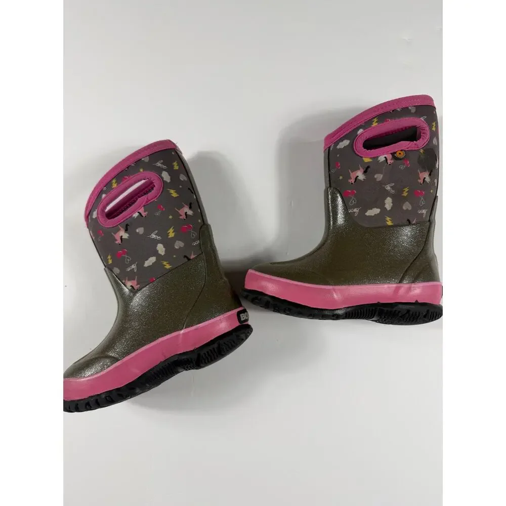 BOGS Classic Pegasus Waterproof Insulated Boots Unicorn Pink Kids Size 9